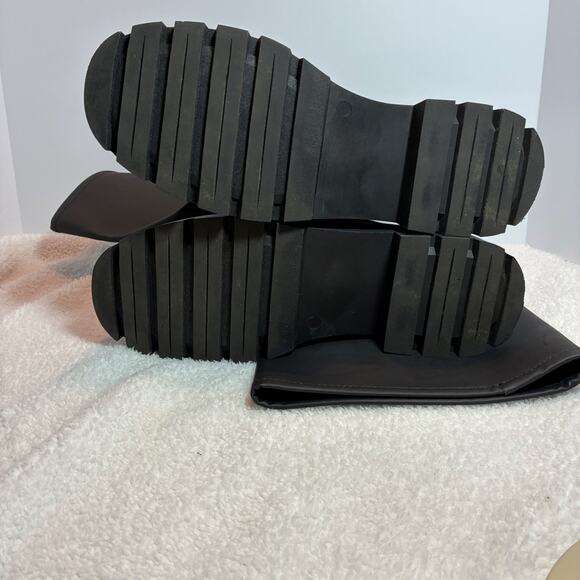 JUSTFAB CASSIETTA LUG SOLE TALL RAIN BOOTS Wm Size 12 Black Faux Leather - Picture 4 of 7